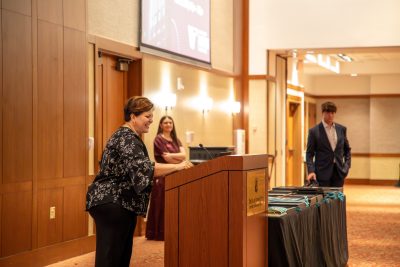Associate Dean Michelle Seref offering remarks to attendees. Photos courtesy of Cassie Ring.